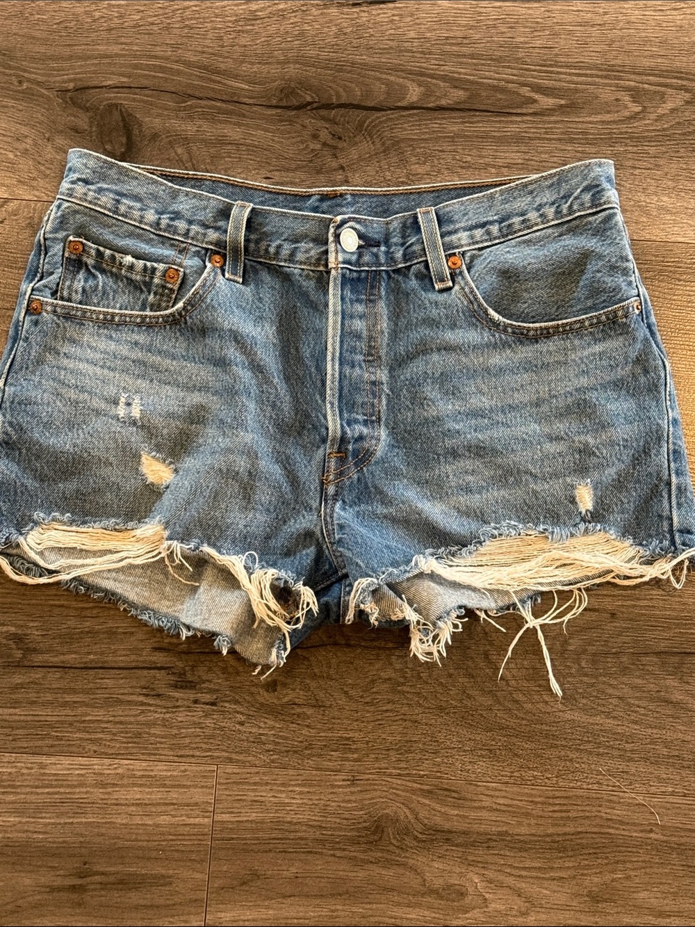 Levi's Light Blue Distressed Denim Cutoff Shorts